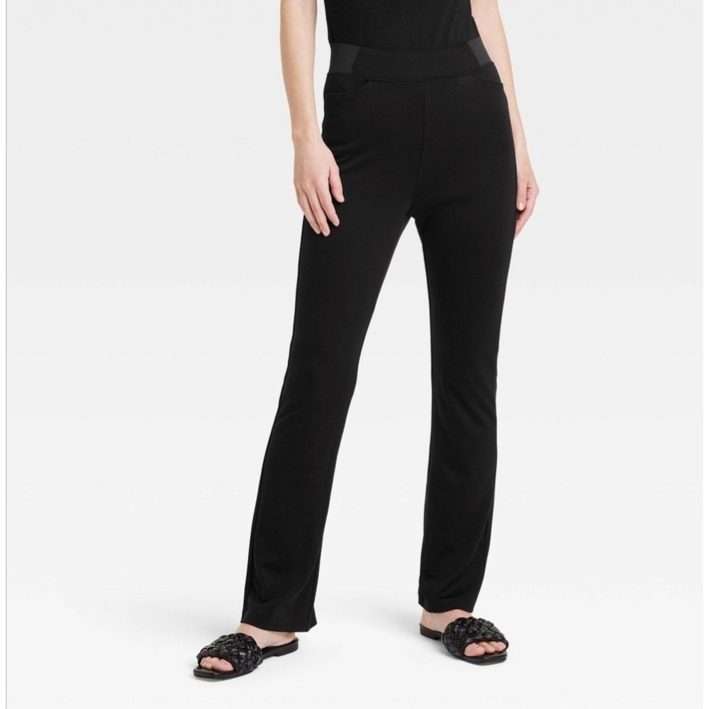 A New Day Women's High Waisted Ponte Flare Leggings with Pockets Black XL